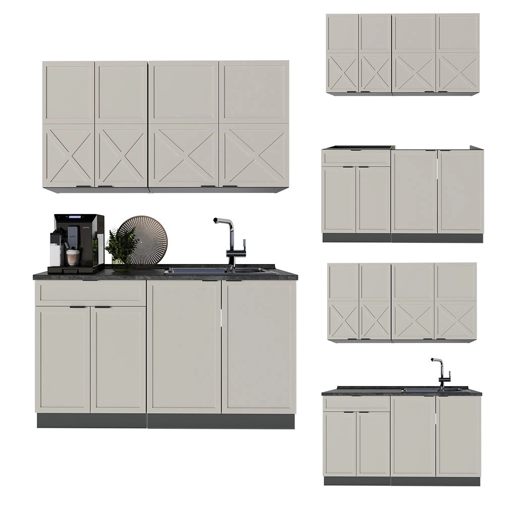 Cucina completa Fame-Line GrigioBeige/Antracite 140 cm, PL Rovere Vicco