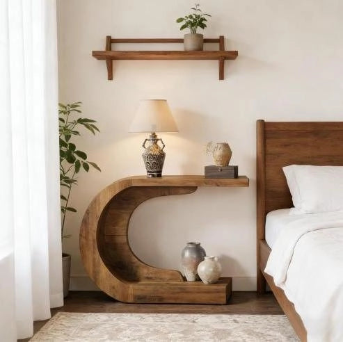 Tavolo consolle a C 110 x 35 x 75 cm in legno marrone rustico