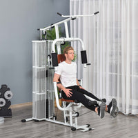 Stazione Fitness Multifunzione 150x110x210 cm in Acciaio e PU Bianco