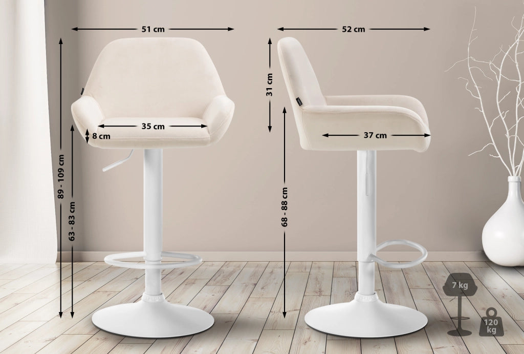 Set di 2 sgabelli da bar Braga velluto bianco 3