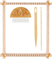 Set di Lavorazione Tessile in Legno - Completo con Strumenti - 28 x 24 cm - Legno Naturale