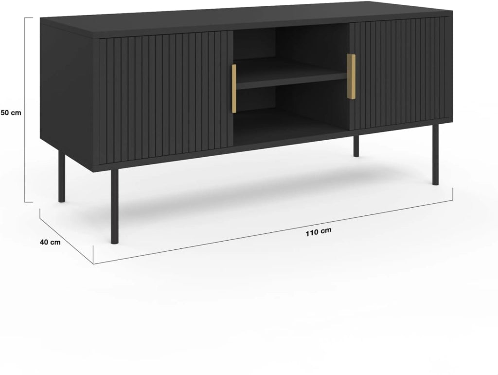 Porta TV MARCEL da 110 cm con 2 ante a doghe in legno nero