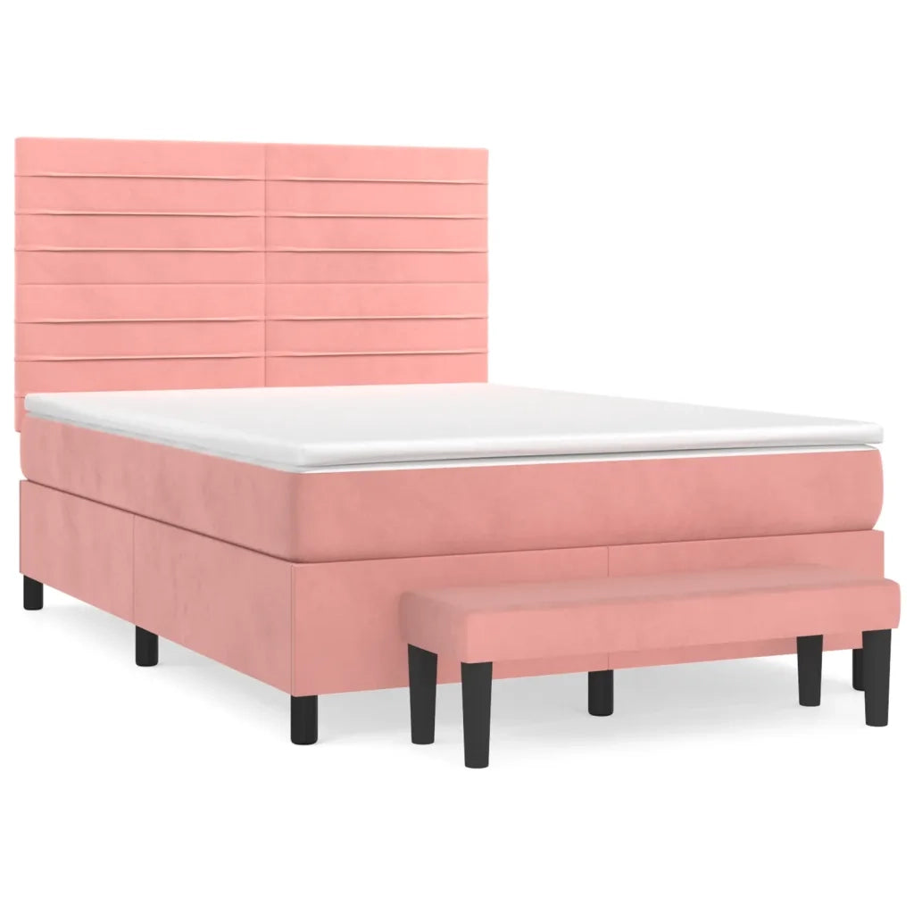Giroletto a Molle con Materasso Rosa 140x200 cm in Velluto 3137910