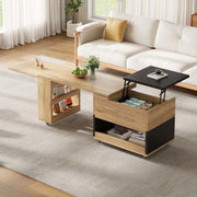 Tavolino da salotto estensibile, pannello laterale girevole a 360¡ã, piano regolabile in altezza, dotato di rotelle, disponibile nei colori legno naturale e nero