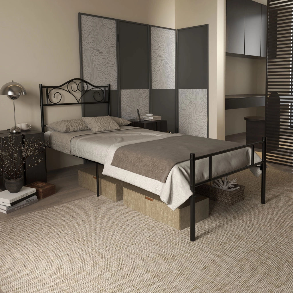 Letto in metallo con rete a doghe ¨C zephmum ¨C nero 90x200 cm