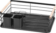 Afdruiprek compatta per servizio con piatto da portata e contenitore per stoviglie - Nero 43 x 30,5 x 14 cm