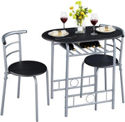 Set da pranzo in stile rurale, insieme da tavola per due persone con 1 tavolo da pranzo e 2 sedie, tavolo da cucina con cassetto di ripostiglio, insieme da tavola, arredamento da pranzo, nero