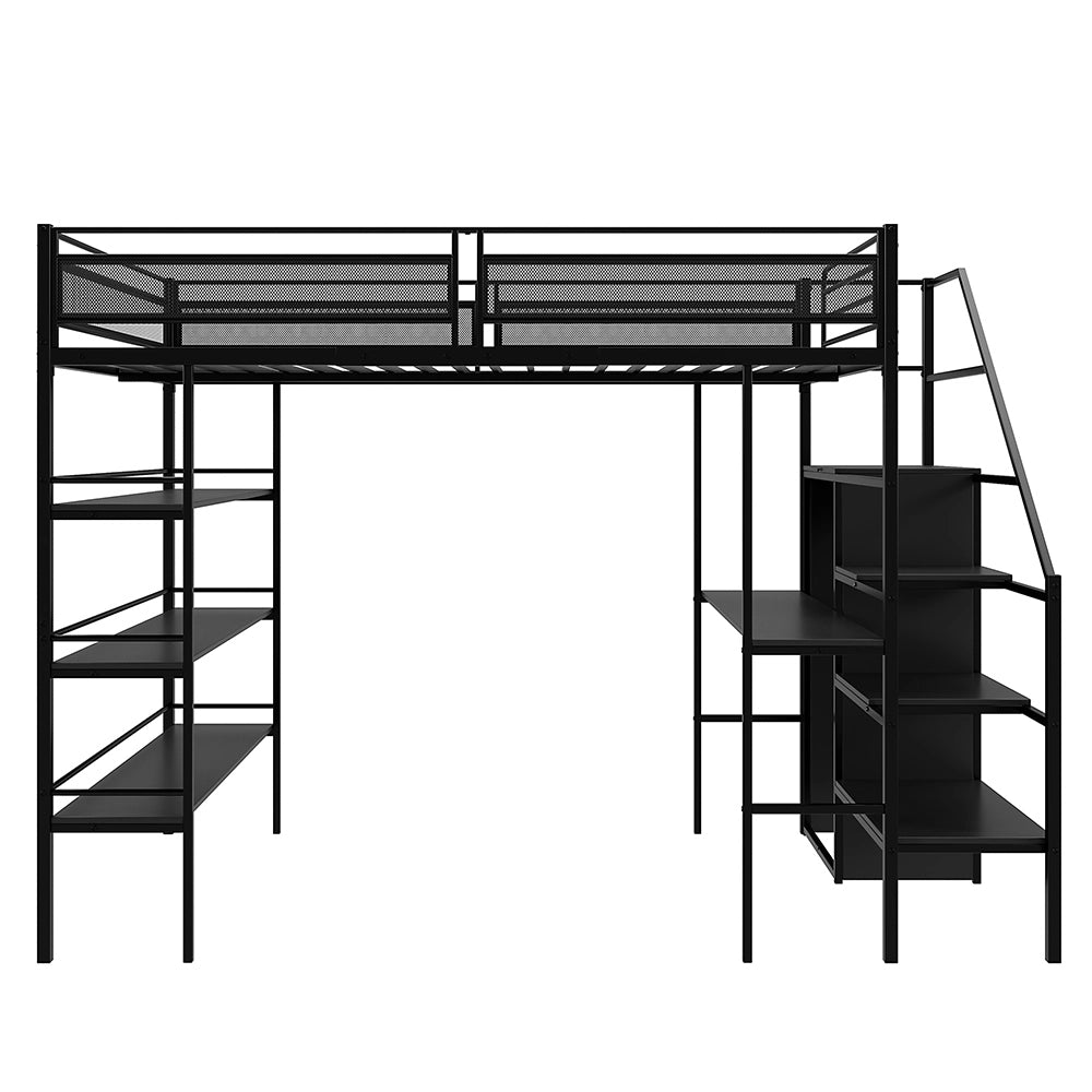Letto a soppalco 140x200 - Xylo - 3 ripiani scrivania armadio - Nero