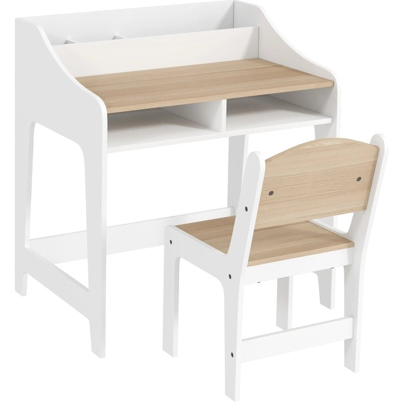 Set scrivania e sedia per bambini in legno con vani