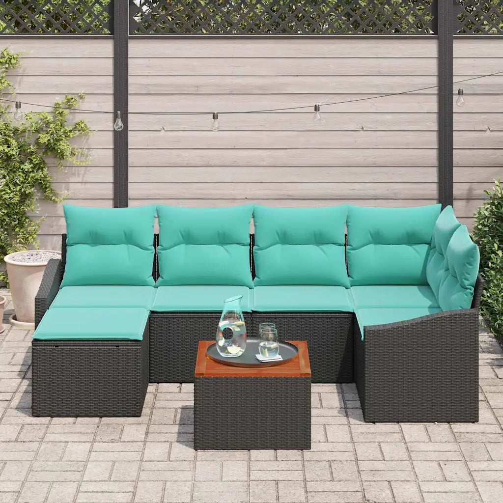 Set Divano da Giardino con cuscino 7 pcs Nero polyrattan