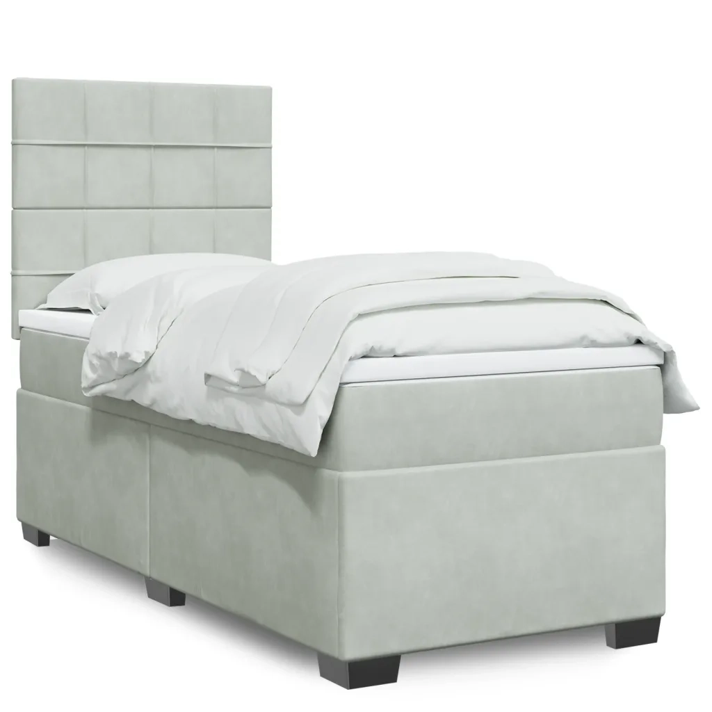 Giroletto a Molle con Materasso Grigio Chiaro 90x190 cm Velluto 3290786