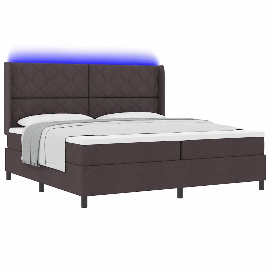 Letto a Sorgente LED Marrone Scuro 200 x 200 cm Tessuto