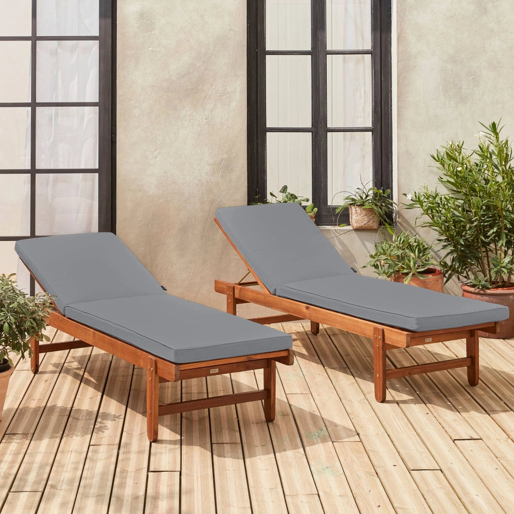 Set 2 lettini prendisole in legno multiposizione, grigio