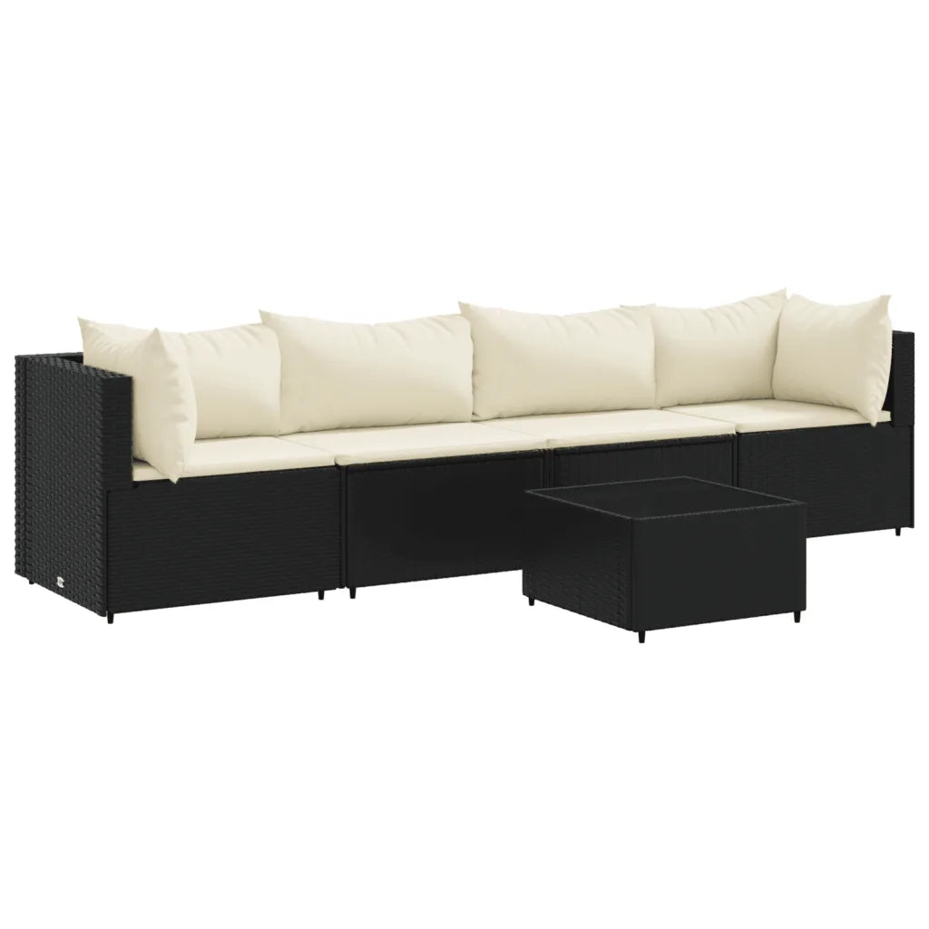 vidaXL Set Divani da Giardino 5 pz con Cuscini Nero in Polyrattan