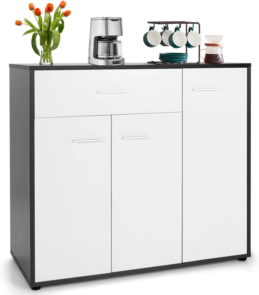 Credenza multiuso con ante e cassetti, credenza con ripiano regolabile, per corridoio, cucina, bianco (88 x 40 x 80 cm)