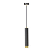 Sospensione 1 Luce Brunilde In Acciaio Nero Con Tubolare In Nero E Oro