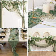 Set di 2 tovaglie da tavola in mussolina verde salsiccia di 300 x 75 cm