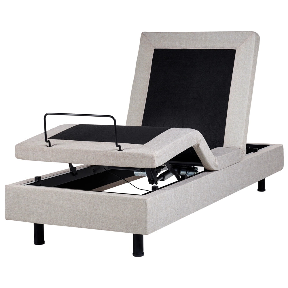 Letto elettrico singolo in poliestere beige chiaro regolabile con telecomando senza testata 80 x 200 cm stile moderno