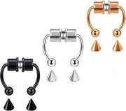 Set di tre magneetti per naso in acciaio inossidabile, roségold e nero, con finitura argentata.