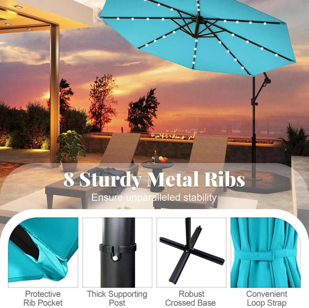 Ombrellone LED da giardino con manovella, ombrellone da terrazza con supporto, rotazione a 360°, pieghevole, inclinabile, ombrellone da 300 cm x 230 cm, per giardino, terrazza, piscina