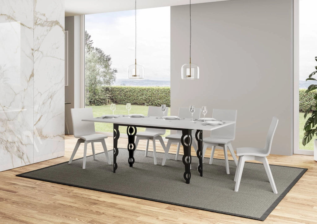 Tavolo Salvaspazio Allungabile 120/200x45/90x80/78 cm Karamay Double Bianco Frassino