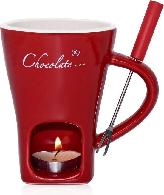 Set di fonduta in ceramica per cioccolato con forchetta e luce da tavola 200 ml