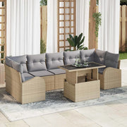 Set Divano da Giardino con cuscino 8 pcs Beige Poly Rattan