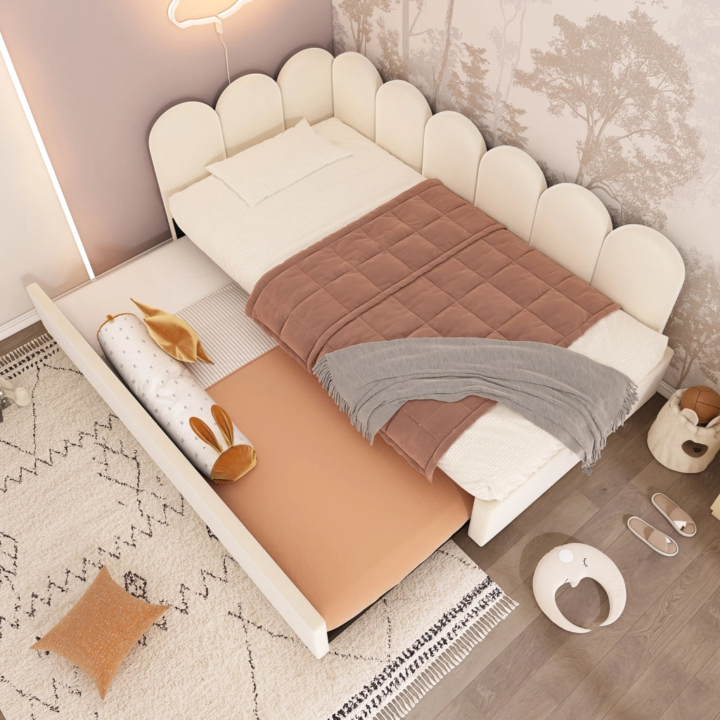 Daybett con funzione divano letto velluto beige 90x200 cm