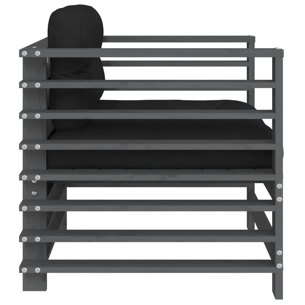 Sedia da patio-Sedie da Giardino con Cuscini 2pz Legno Massello di Pino Grigio 198345