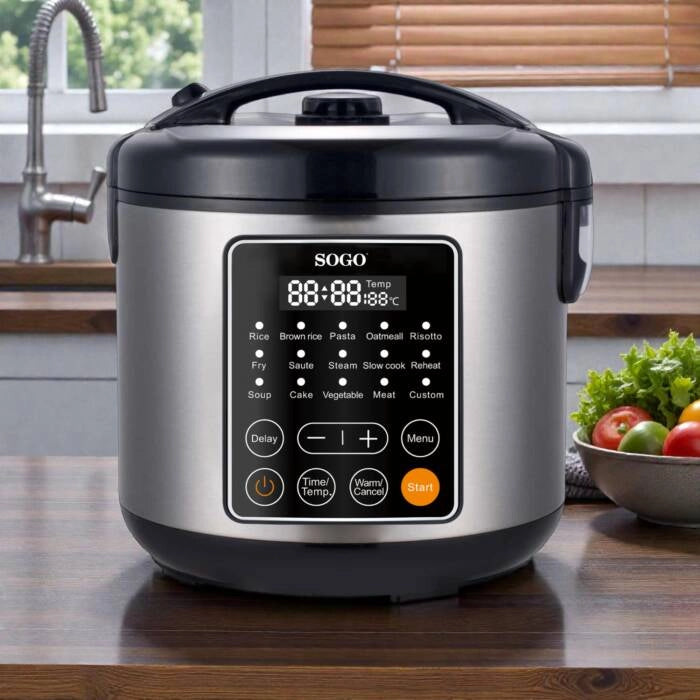 Pentola multifunzione elettrica 5 litri con rivestimento ceramico, 15 programmi automatici, 900W, display LED - SOGO