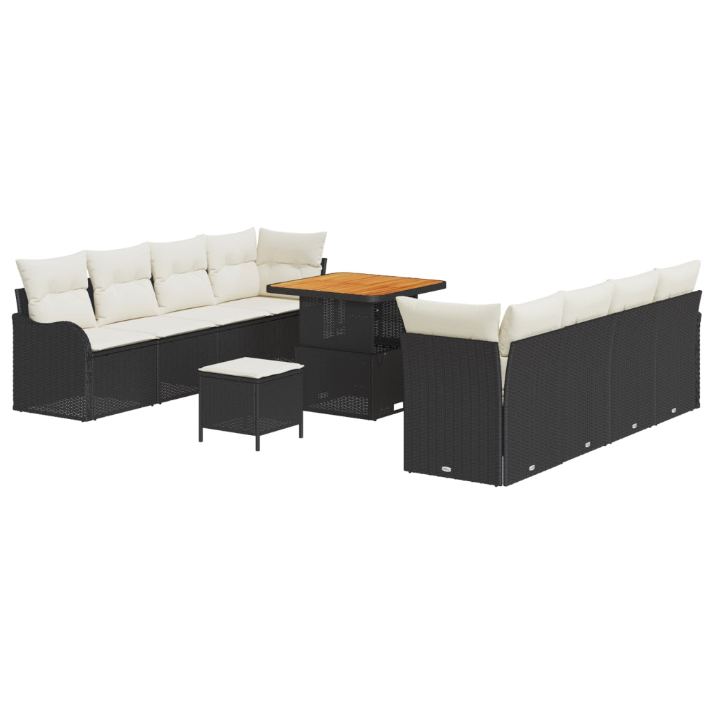 Set di divano da giardino  11 pezzi con cuscini Nero Polyrattan Acacia