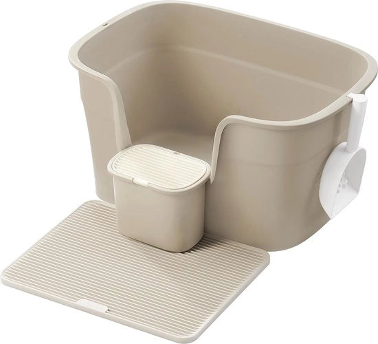 Cattolato grande con bordo alto e cassetto di stoccaggio - inclusa paletta - Cappuccino Beige PPT003K01