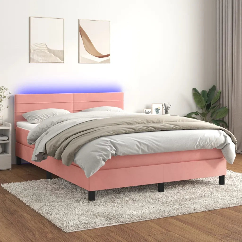 Letto a Molle con Materasso e LED Rosa 140x200 cm in Velluto 3134470