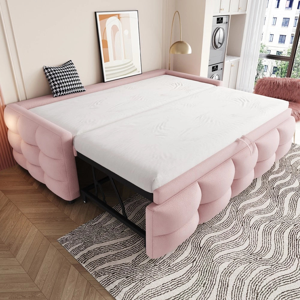Letto Imbottito Estraibile Singolo/Matrimoniale ¨C Xylo ¨C Velluto Rosa, 90x190/180x190, con Rete a Doghe