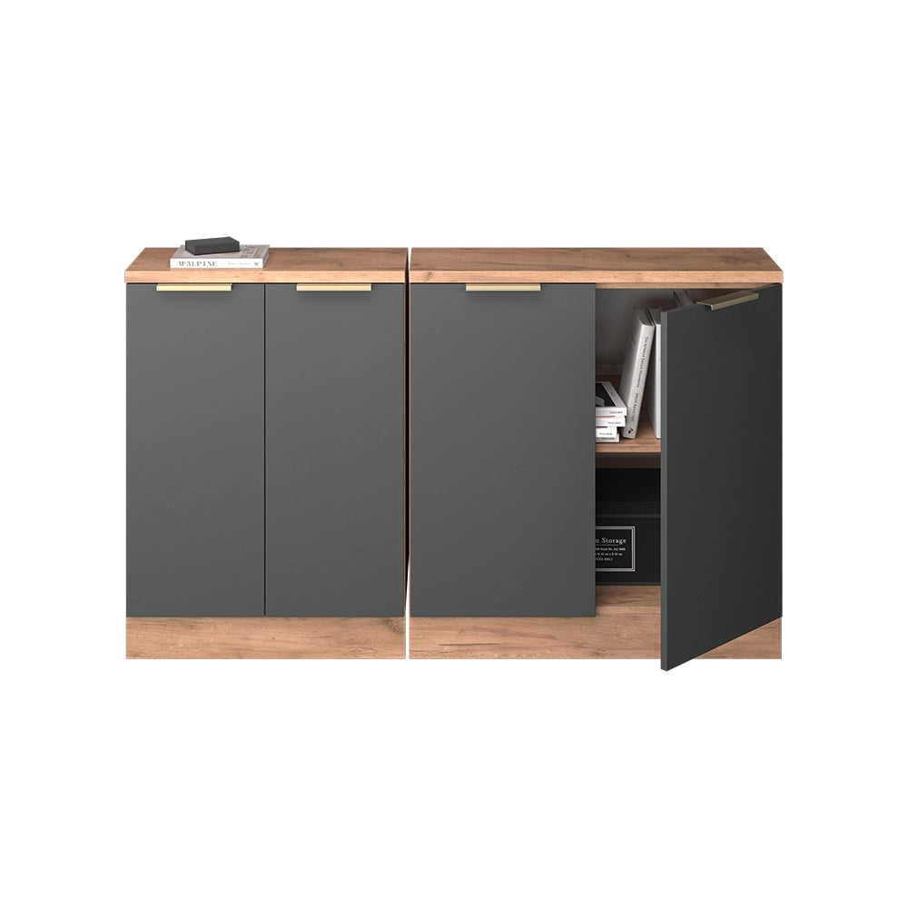 Set di mobili sottotetto Rion Antracite-oro/Rovere dorato 140 cm Set di 2 carcasse armadio profondità 60 cm Vicco