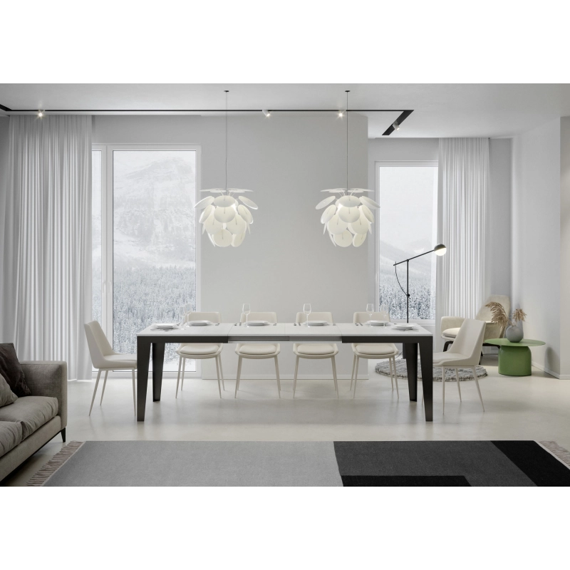 Tavolo allungabile 90x160/264 cm Flame Evolution telaio Antracite - Bianco Frassino
