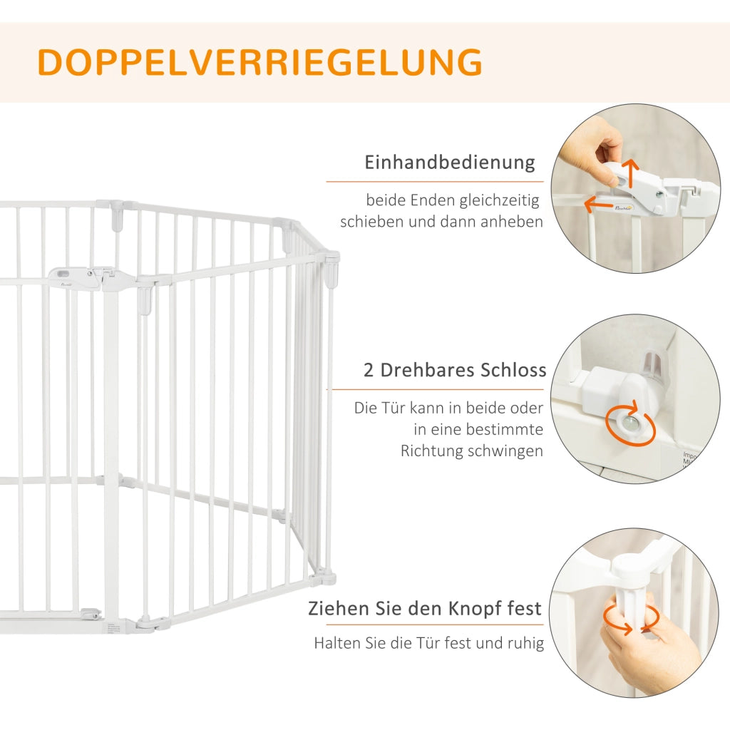 Barriera estensibile a forbice con porta doppia chiusura e autochiusura, pieghevole in plastica bianca 482,5 × 76 cm