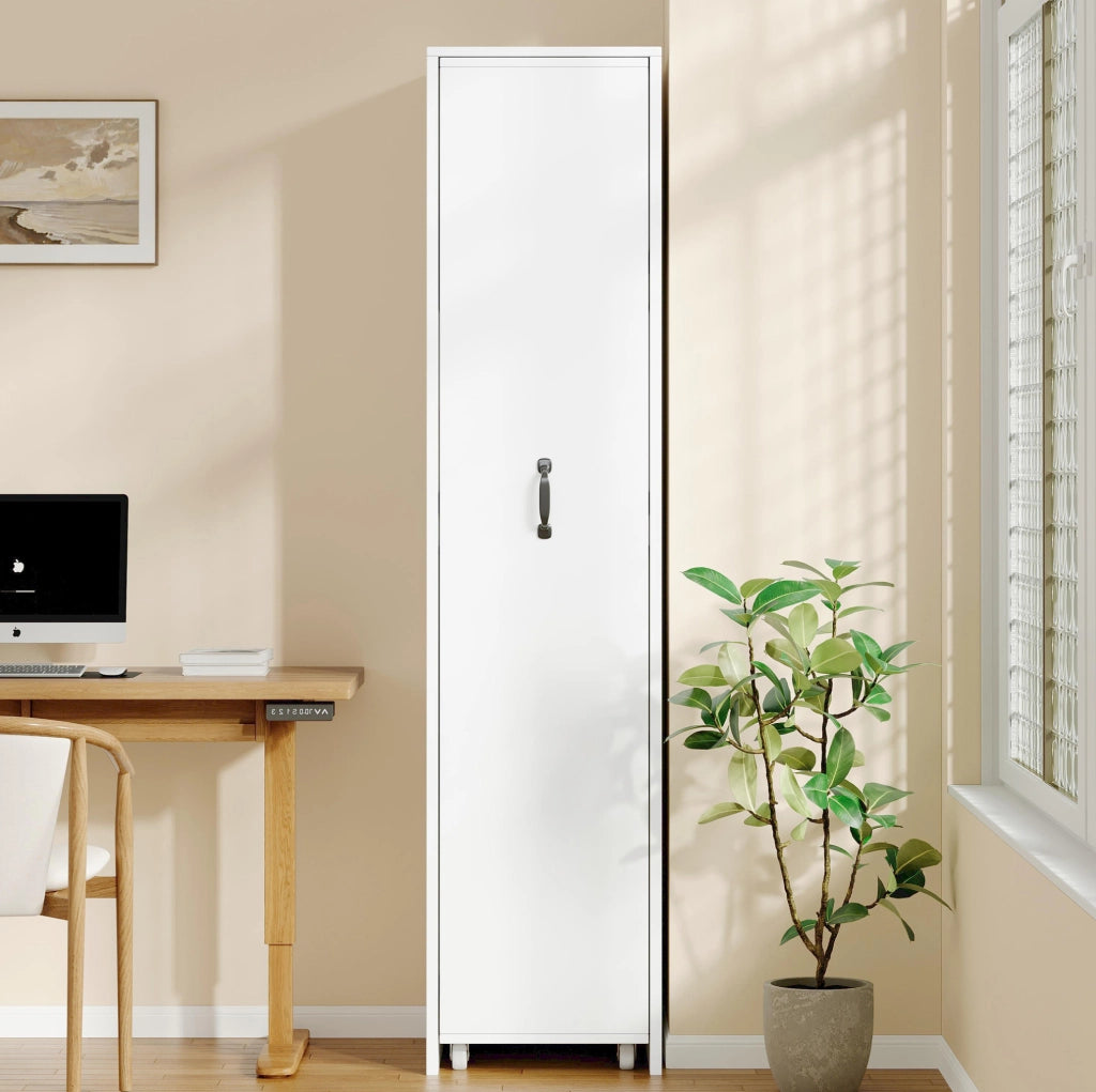 Libreria stretta con ruote e box protettivi; MDF; 40 × 30 × 160;5 cm; bianca