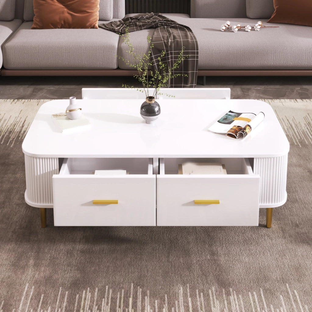 TAVOLINO DA CAFFÈ con 4 cassetti 105x51x38 cm Bianco MDF