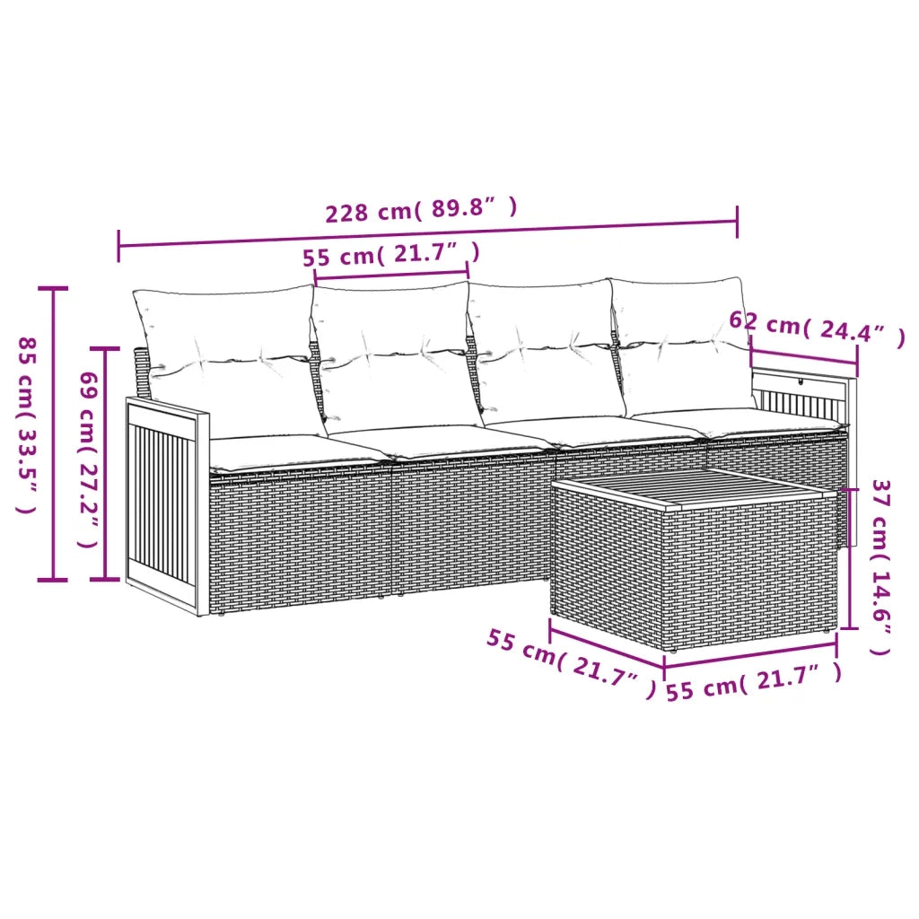 Set Divano da Giardino 5 pz con Cuscini Beige in Polyrattan 3227459