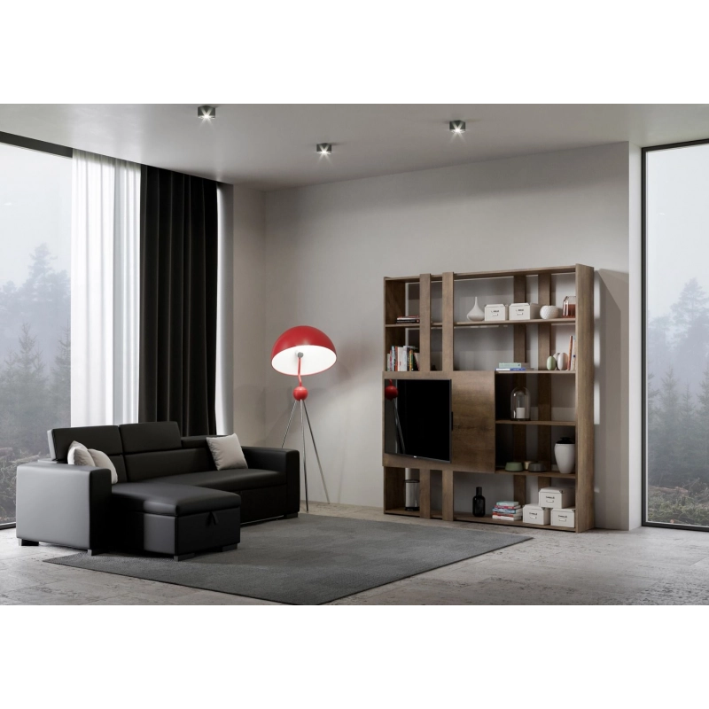 Composizione Libreria Kato 6R 2 fianchi 2 fasce lunghe 2 fasce corte 2 fasce medie pannello TV - Noce,H