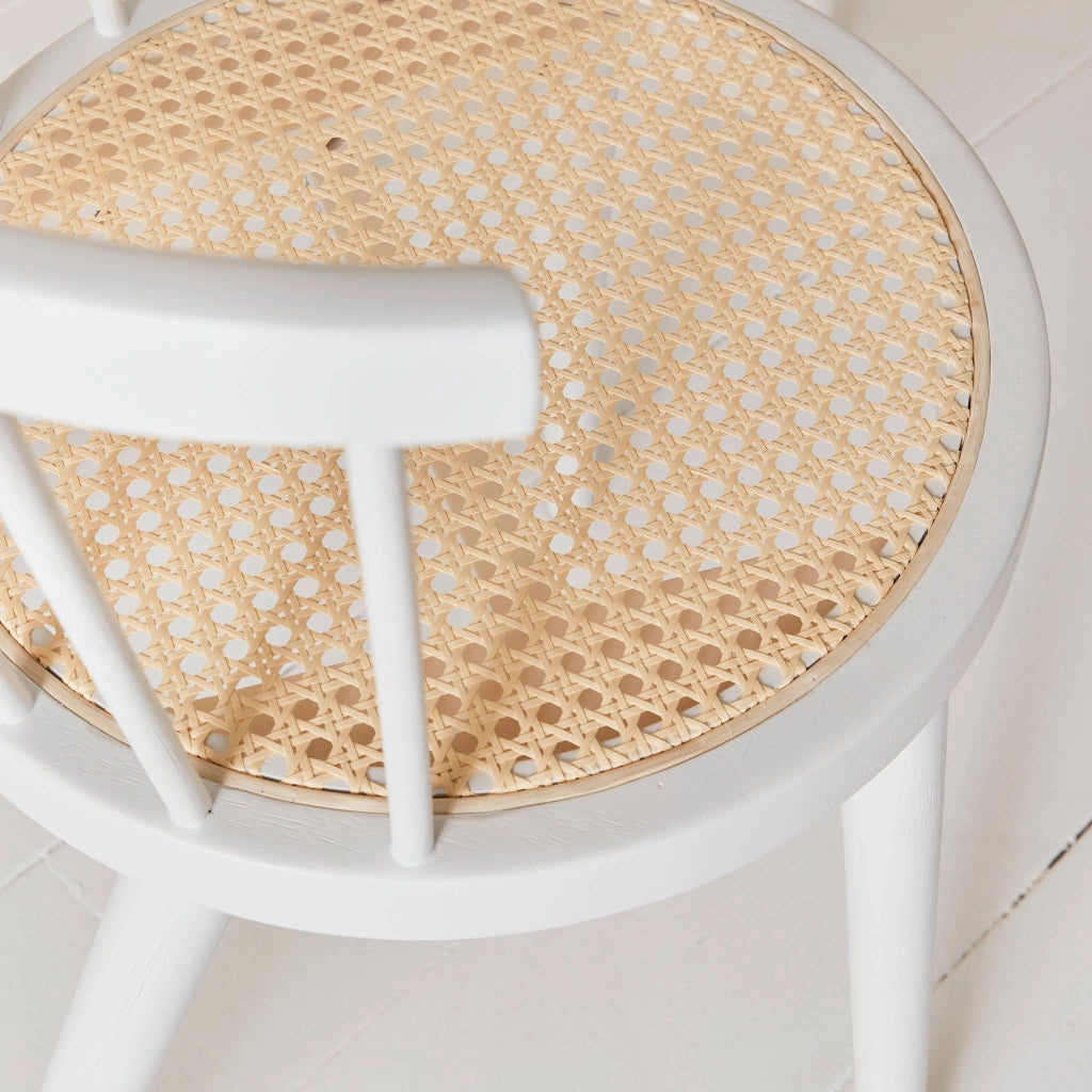 Set di 4 sedie in legno e paglia, bianco