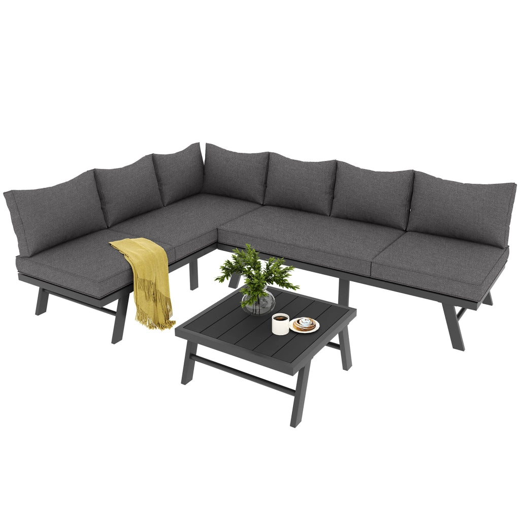 Set Divano da Giardino 5-6 Posti ¨C MINIMAL ¨C 2 Divani 3 Posti, Tavolo, 7 Cuscini Grigi, Ferro Antracite