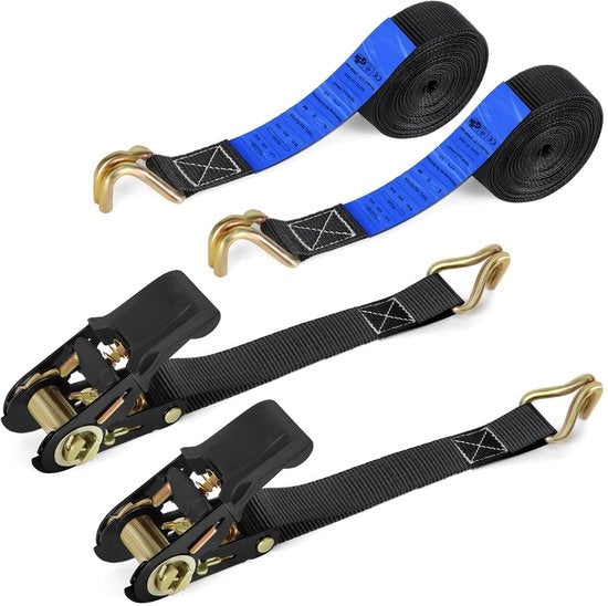 Ratelspanbandi con ganci - 6M x 25MM spanband TÜV/GS certificati con ratelspanbandi con gancio per motocicli, autoveicoli, rimorchi e uso domestico (nero/2-pack)