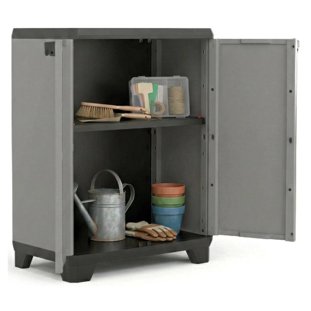 Armadio da esterno Cochrane, Mobile outdoor, Mobiletto giardino multiuso, Contenitore per balcone o garage, Made in Italy, 68x39 h90 cm, Grigio