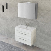 Mobile bagno sospeso 80 cm bianco legno con specchio contenitore Smart