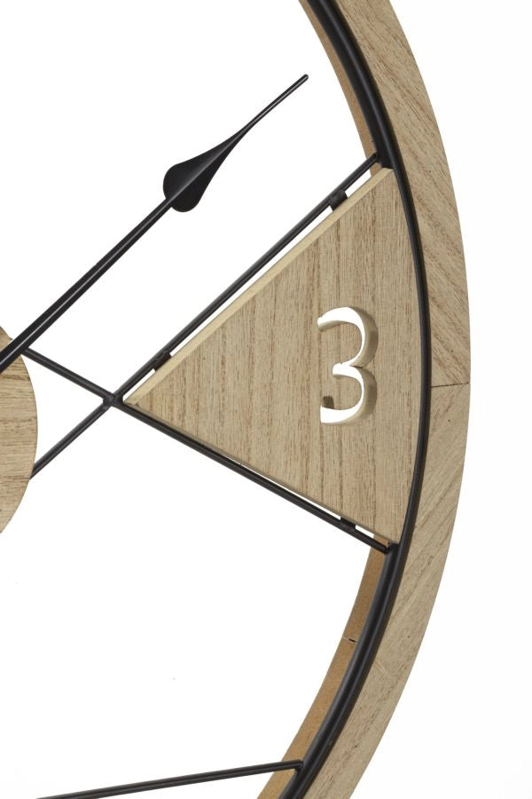 Orologio da Muro Geometric Design 60x2,5x60 cm in Ferro e MDF Nero e Marrone