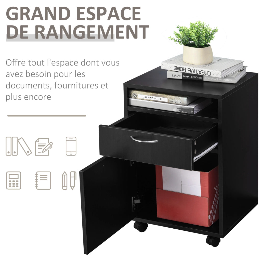 Scrivania con cassettiera e ruote ¨C zephmum ¨C Nero 80x50x76 cm