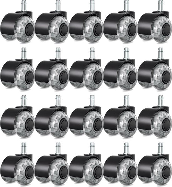 Set di ruote per sedie - 20 pezzi - 11x22mm - Adatto per pavimenti duri - Ruote per sedie in gomma - Nero - Senza protezione per sedie o copertura per pavimento - Per lavorare a casa