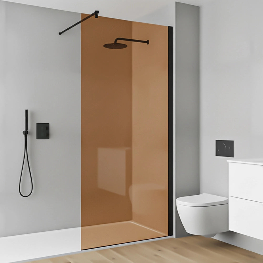 Box doccia walk-in 100cm in vetro temperato bronzo e profilo nero Klug